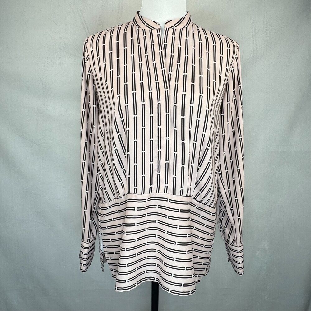 Ann Taylor Women Sz XXS Peplum Pink Silky Blouse Long Cuffed Sleeve Side Slits